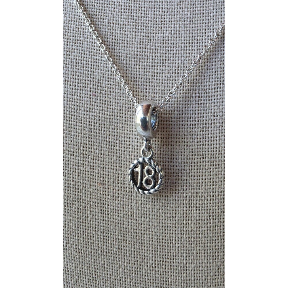 Pandora 925 Sterling Silver 18th Birthday Dangle Charm Necklace Vintage Retired